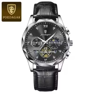 Poedagar 996L Luxury Men’s Quartz Watch – Sports Style, Leather Strap (Fan-Made)
